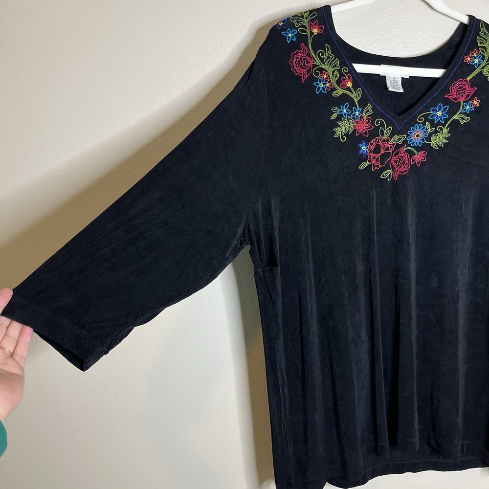 Women Tunic top 2x Relax Fit Whimsigoth Embroidered Dark Floral Witchy Romantic - Picture 6 of 9
